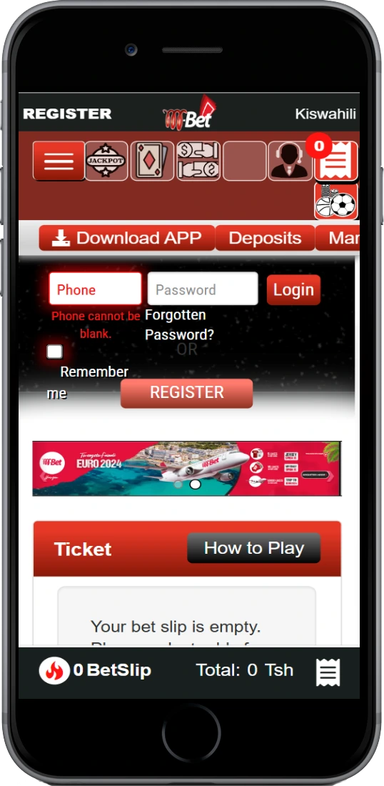 M-Bet Tanzania app on smartphone